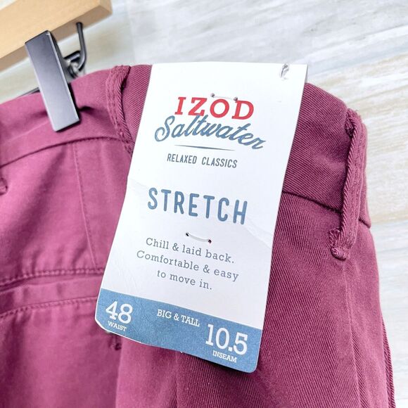 IZOD Saltwater Stretch Relaxed Chino Shorts Red 10.5" Inseam Men Big & Tall 48 - Picture 5 of 9